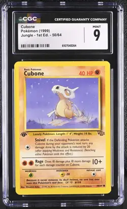 CGC MINT 9 Pokemon Cubone 50/64 1999 Jungle 1st Edition - Image 1