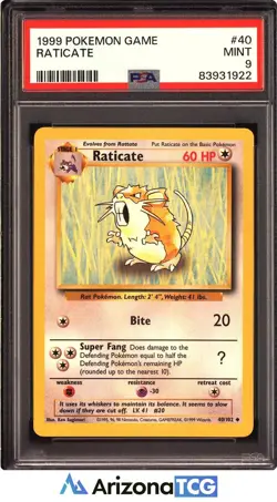 Pokemon 1999 Raticate 40/102 Base Set PSA 9 - Image 1