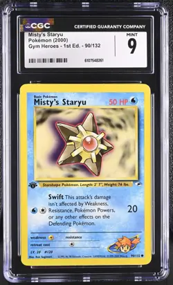 CGC MINT 9 Pokemon Misty's Staryu 90/132 2000 Gym Heroes 1st Edition - Image 1