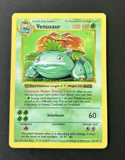 1999 Pokemon Base Set Shadowless Venusaur, Ivysaur, Bulbasaur Cards 15/102 MP - Image 2