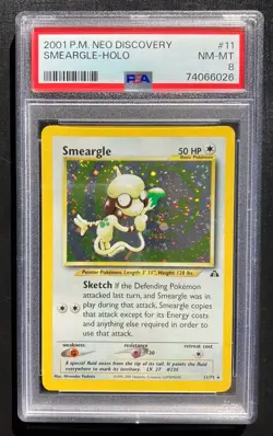 PSA 8 Smeargle 11/75 Pokemon Neo Discovery Unlimited Holo Rare TCG NM - Image 1