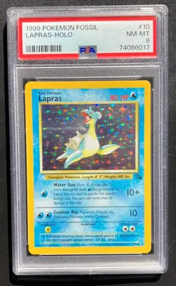PSA 8 Lapras 10/62 Pokemon Fossil Unlimited Holo Rare TCG NM - Image 1