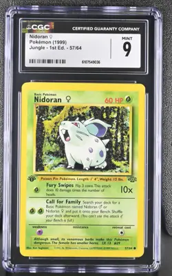 CGC MINT 9 Pokemon Nidoran 57/64 1999 Jungle 1st Edition - Image 1