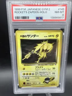 Rocket's Zapdos 1999 PM Japanese Gym 2 Holo Pokemon PSA 8 Vintage - Image 1