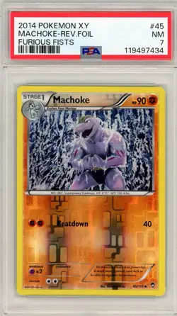 2014 Pokemon XY Furious Fists Machoke Reverse Holo #45 PSA 7 - Image 1