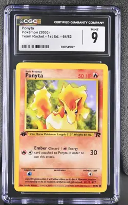 CGC MINT 9 Pokemon Ponyta 64/82 2000 Team Rocket 1st Edition - Image 1