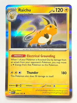 Raichu 026/165 Holo Rare Scarlet & Violet 151 Pokemon - Pack Fresh Near Mint NM - Image 1