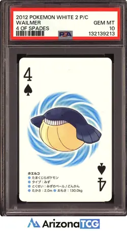 Pokemon 2012 Wailmer 4 Of Spades Pokemon White 2 Playing Card Japanese PSA 10 - Image 1