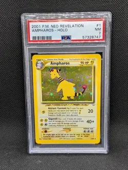 AMPHAROS 1/64 Unlimited Neo Revelation Holo Rare Pokemon Card PSA 7 Swirl NM - Image 1