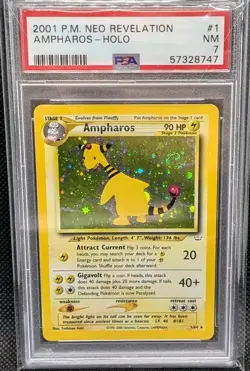AMPHAROS 1/64 Unlimited Neo Revelation Holo Rare Pokemon Card PSA 7 Swirl NM - Image 3