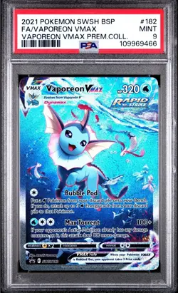 PSA 9 VAPOREON VMAX SWSH 182 FULL ART 2021 POKEMON SWSH BLACK STAR PROMO MINT - Image 1
