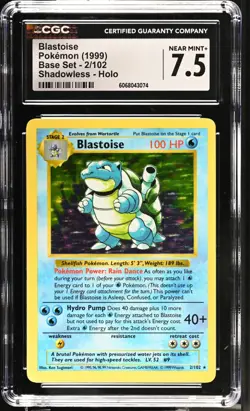 POKEMON CGC 7.5 Blastoise 2/102 1999 Base Set Holo Rare Shadowless *3074 - Image 1