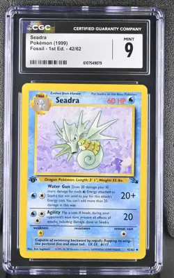 CGC MINT 9 Pokemon Seadra 42/62 1999 Fossil 1st Edition - Image 1