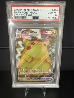2020 POKEMON SWORD & SHIELD VIVID VOLTAGE 044/185 PIKACHU VMAX PSA 10 - Image 1