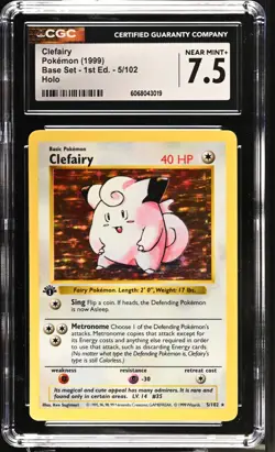 POKEMON CGC 7.5 Clefairy 5/102 1999 Base Set - 1st Edition Rare Holo *3019 - Image 1