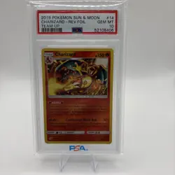 PSA 10 Charizard - Reverse Holo Foil #14 2019 Pokemon Sun & Moon Team Up - Image 1