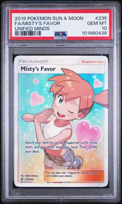 2019 Pokemon Unified Minds Misty's Favor Full Art #235 GEM MT PSA 10 SM - Image 1