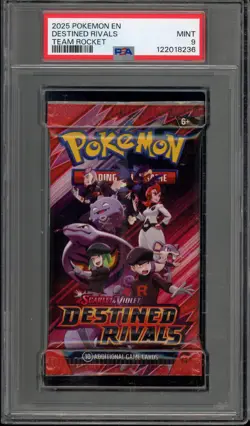 Pokemon Destined Rivals Team Rocket Sealed Booster Pack PSA 9 Mint - Image 1