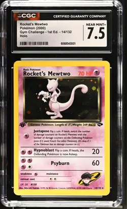 POKEMON CGC 7.5 Rocket's Mewtwo 14/132 2000 Gym Challenge 1st Edition Holo Rare - Image 1