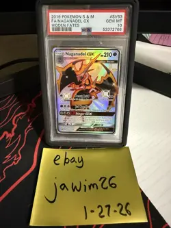 Pokemon Naganadel GX TCG SV63/SV94 Hidden Fates Shiny Vault PSA 10 - Image 1