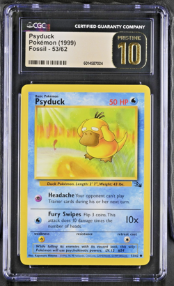 CGC 10 Pristine Psyduck 53/62 Pokemon Fossil English 1999 Pop 8 - Image 1