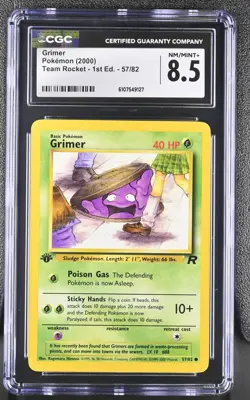 CGC MINT+ 8.5 Pokemon Grimer 57/82 2000 Team Rocket 1st Edition - Image 1