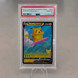 2021 POKEMON CELEBRATIONS #008/025 SURFING PIKACHU V PSA 10 - Image 3