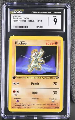 CGC MINT 9 Pokemon Machop 59/82 2000 Team Rocket 1st Edition - Image 1