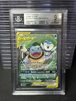 Blastoise & Piplup GX 215/236 Pokemon Cosmic Eclipse Sun And Moon Alt Art BGS 9 - Image 1