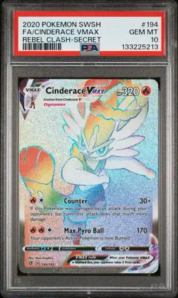 Pokemon TCG Cinderace VMAX Holo Secret Rare Rebel Clash 194/192 Rainbow PSA 10 - Image 2