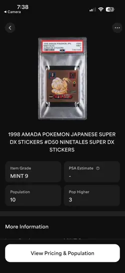 1998 Pokemon Ninetales #D50 Amada Japanese Super DX Sticker PSA 9 - Image 4