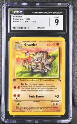 CGC MINT 9 Pokemon Graveler 37/62 1999 Fossil 1st Edition - Image 1