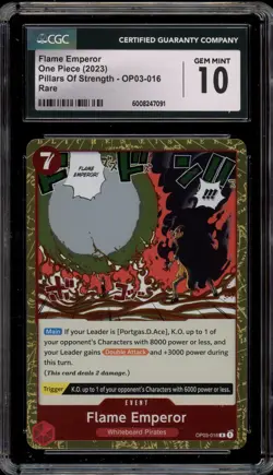 One Piece CCG Flame Emperor Pillars of Strength Rare OP03-016 CGC 10 Gem Mint - Image 1