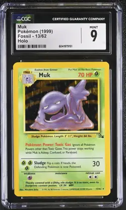 CGC 9 MINT Muk 1999 Fossil 13/62 Holo Pokemon Card - Image 1