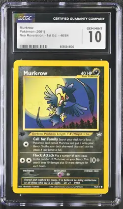 CGC 10 GEM MINT Murkrow Neo Revelation 1st Edition 46/64 Pokemon Card - Image 1