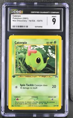 CGC MINT 9 Pokemon Caterpie 53/75 2001 Neo Discovery 1st Edition - Image 1