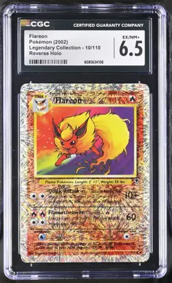 POKEMON CGC 6.5 Flareon 10/110 2002 Legendary Collection Rare Reverse Holo *4108 - Image 1
