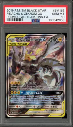 Pokemon Pikachu & Zekrom GX Tag Team Tins Black Star Full Art Promo SM168 PSA 10 - Image 1