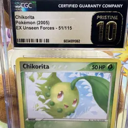 2005 POKEMON EX UNSEEN FORCES #51/115 CHIKORITA CGC Pristine 10 - Image 2