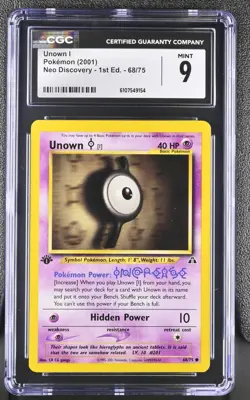 CGC MINT 9 Pokemon Unown I 68/75 2001 Neo Discovery 1st Edition - Image 1