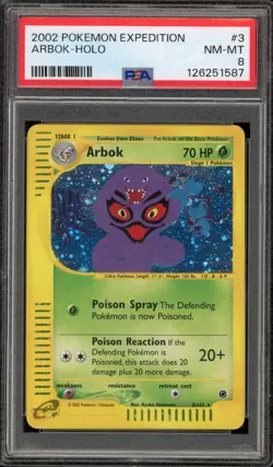 Pokemon Arbok Expedition Holo Rare #3 PSA 8 - Image 1