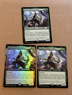 3 x mtg Lizard Connors's Curse, 1 is borderless foil, Spiderman set, unplayed - Image 1