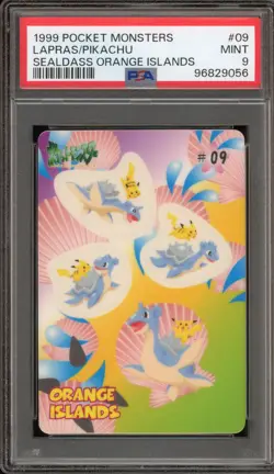 1999 Pokemon Lapras & Pikachu Sealdass Orange Islands #09 PSA 9 Mint - Image 1