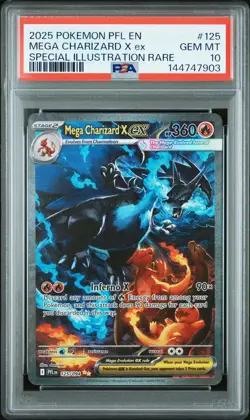 2025 POKEMON PFL EN-PHANTASMAL FLAMES #125 MEGA CHARIZARD X EX PSA 10 - Image 1