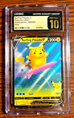 Surfing Pikachu V Ultra Rare #008 - CGC PRISTINE 10 - Celebrations - Pokemon TCG - Image 1