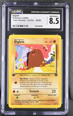 CGC MINT+ 8.5 Pokemon Diglett 52/82 2000 Team Rocket 1st Edition - Image 1