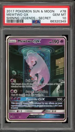 Pokemon Mewtwo GX Shining Legends Secret Rare #78 PSA 10 Gem Mint - Image 1