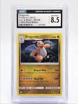 DRAGONITE 2017 POKEMON SUN MOON 2 MINI PACK BLISTER HOLO 96/149 CGC 8.5 Q3628 - Image 1