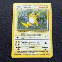 Pokemon TCG Raichu Holo Rare Card Base Set, 14/102, Vintage, Creased/Damaged - Image 1
