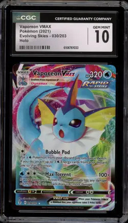 Pokemon Vaporeon VMAX Evolving Skies Full Art #030 CGC 10 Gem Mint - Image 1